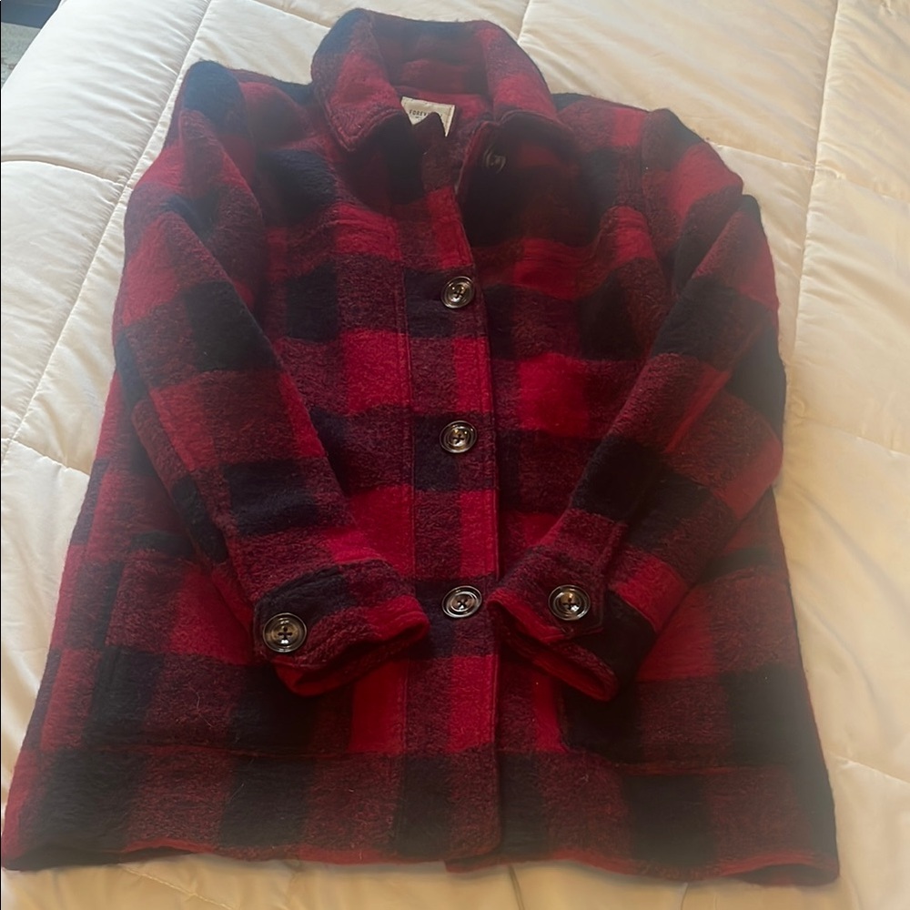 Forever 21 Red and Black Plaid Wool-Blend Jacket Medium Mint!